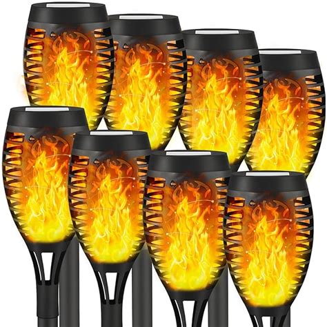 Liveasily 8 Pack Solar Outdoor Lights With Flickering Flame - Tiki ...
