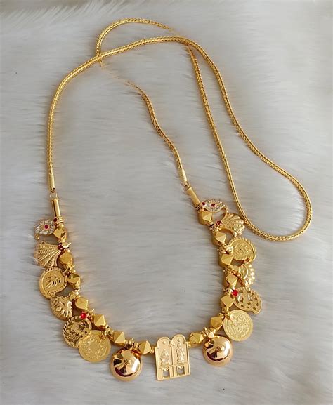 Gold tone pink-white stone mango Lakshmi coin bottu Meenakshi-Sundares ...