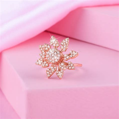 Buy Estele Rose Gold Plated CZ Adjustable Daisy Flower Shaped Finger ...