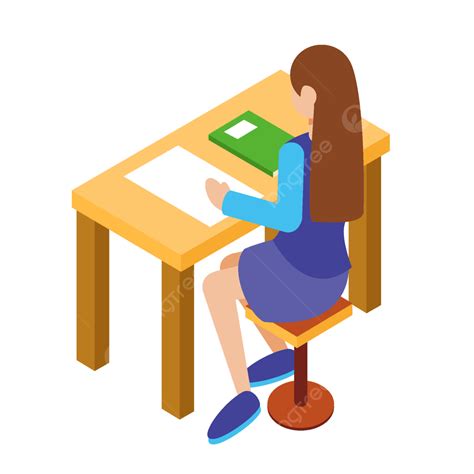 Girl Student At Desk Clipart