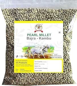 VS Products Pearl Millet Whole Grain, 250g, Kambu Cleaned, Bajra ...