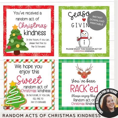 Christmas Random Act of Kindness Cards | Pay It Forward | Printable ...