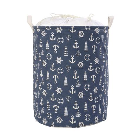 HOKIPO 46 L Cotton Foldable Round Laundry Basket (Blue) : Amazon.in ...