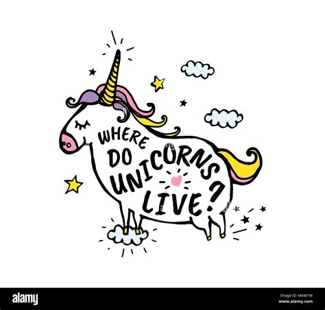 Where do unicorns live. Vector cartoon sketch illustration Stock Vector ...