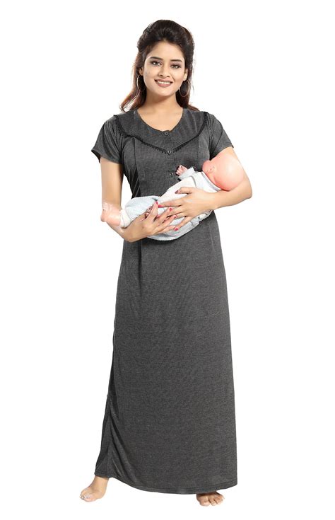 Fabme Women's Black Vertical Zip Polycotton Full Length Maternity Nigh