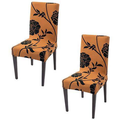 HOKIPO Stretchable Dining Chair Covers Set of 2, Copper Brown Floral ...