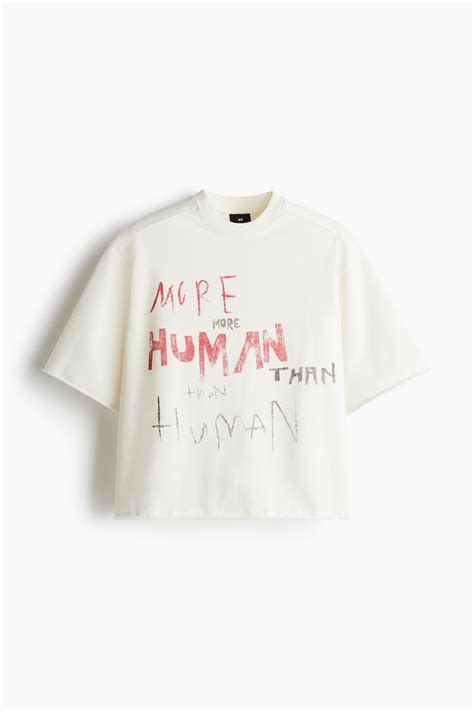 Men’s Cream/More Human Oversized Fit Cropped T-shirt | H&M IN