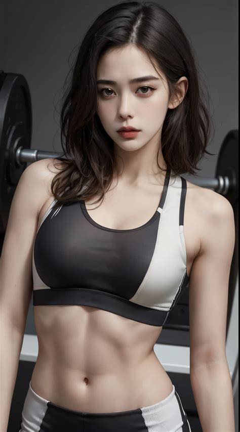 A woman in a black and white sports bra top posing for a picture ...