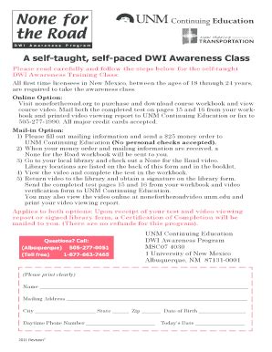 Fillable Online ce unm a self taught self paced dwi awareness class ...