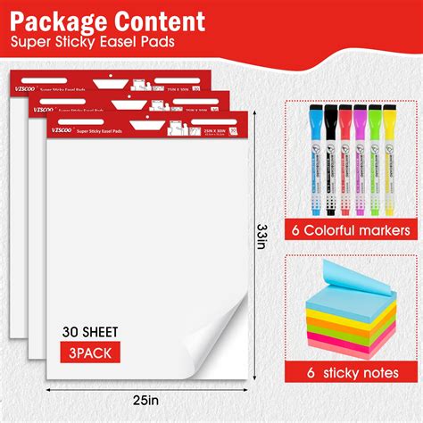 VISCOO Sticky Easel Pad, 25 x 30 Inches Large Chart Paper for Teachers ...