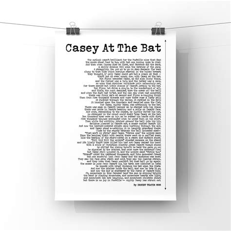 Casey At The Bat Poem by Ernest Thayer 1888 Poster Baseball | Etsy