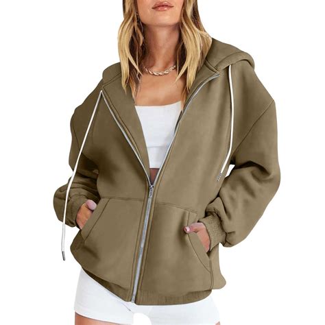 Jsaierl Oversized Zip Up Hoodie for Women Baggy Loose Basic Zipper ...