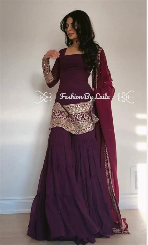 Buy Burgundy Georgette Sharara Suit: Pakistani Indian Ethnic Wear ...