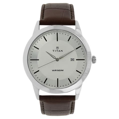 Buy Online Titan Classic Silver Dial Analog with Date Leather Strap ...