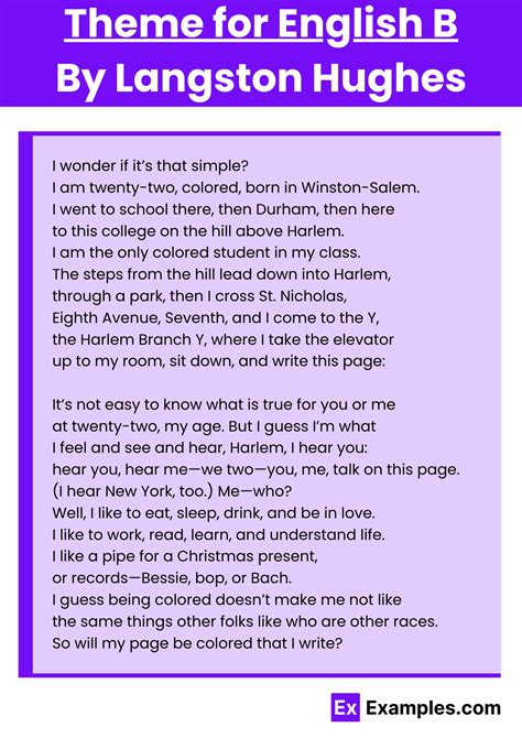 Theme for English B Poem by Langston Hughes to Download