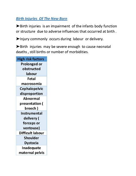 Birth injuries - Injury commonly occurs during labour or delivery ...
