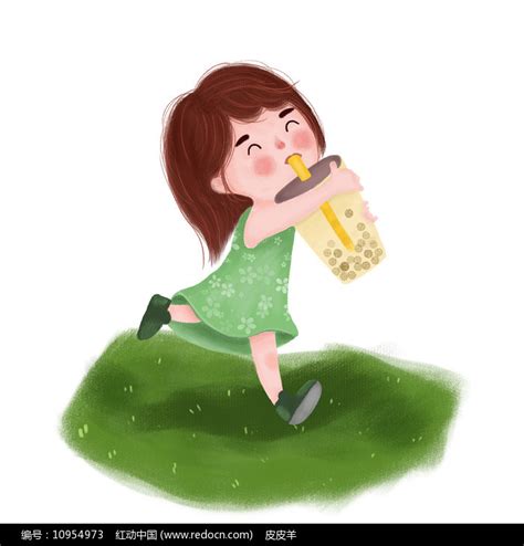 女孩子喝奶茶卡通小清新奶茶png喝奶茶元素插画素材下载 - 觅知网