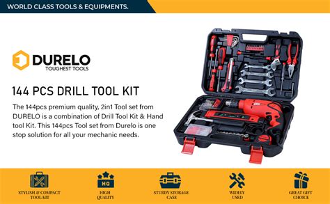 DURELO HTK-144 Corded-Electric Drill Tool Kit (Red, Set of 144 Tools ...