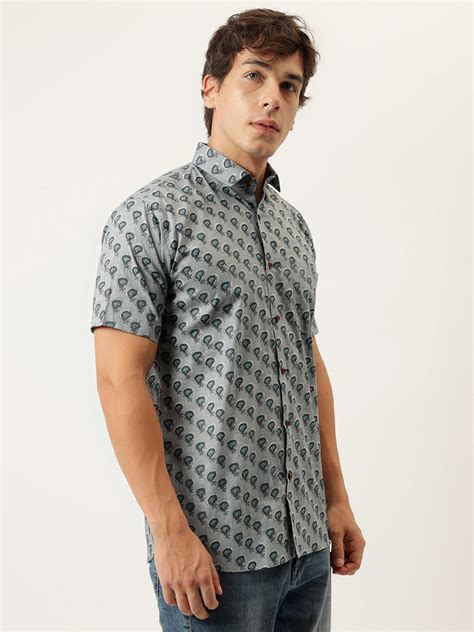 Millennial Men Sky Blue Printed Cotton Half Sleeve Shirts – divena world