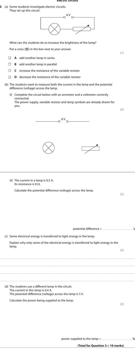 GCSE Physics Circuits Questions 的图像结果