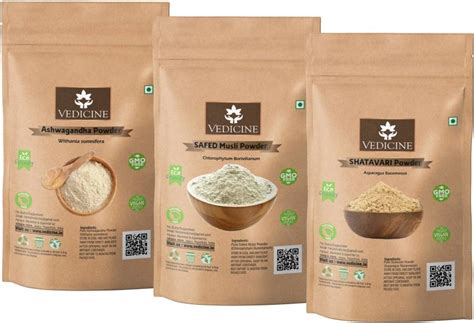 VEDICINE Natural Ashwagandha Safed Musli & Shatavari Powder Churna ...