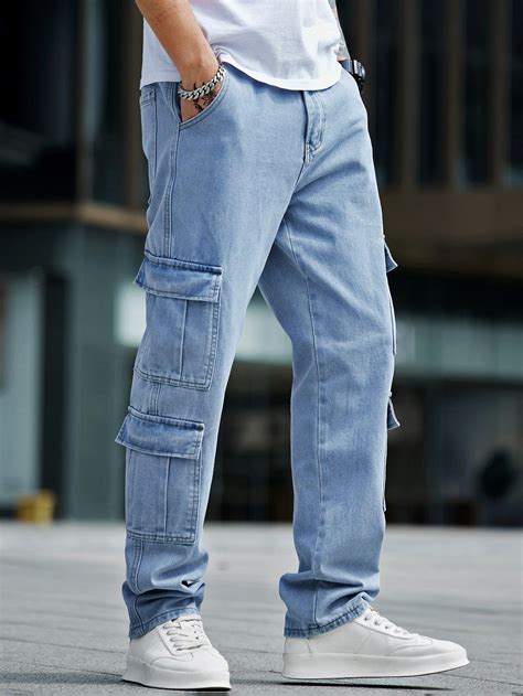 Men Flap Pocket Cargo Jeans | Mens outfits, Men fashion casual shirts ...