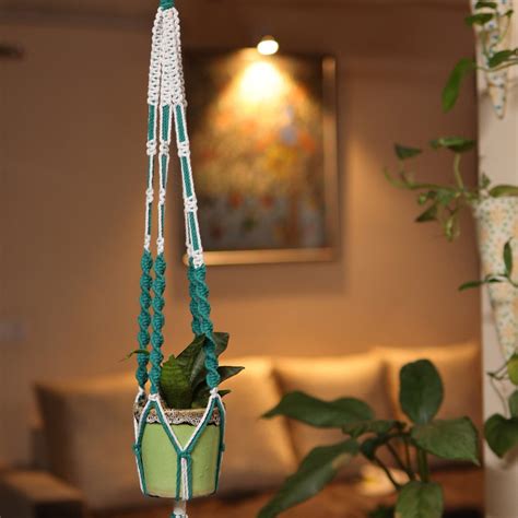 Teal Web Macrame Plant Holder | Pots & Planters by Sarmaya – Brown Living™