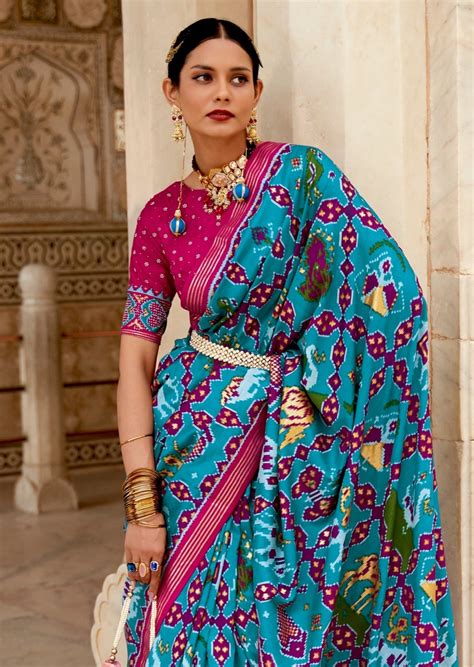 Patan Patola Silk Blue Saree – Sunasa