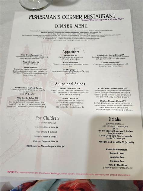 Menu at Fisherman's Corner restaurant, Perdido Key