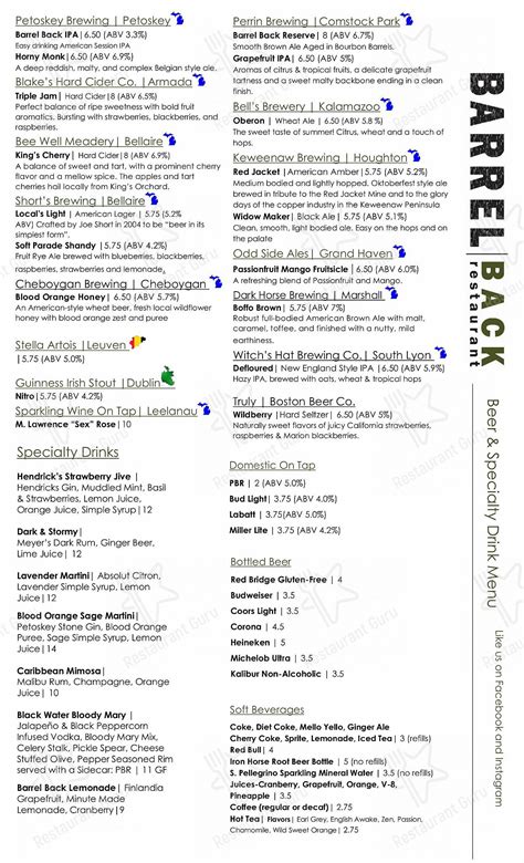 Menu at Barrel Back Restaurant, Walloon Lake