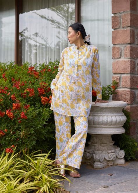 Mandarin Collar Floral Loungewear Set D6322 – Thekharidari.in