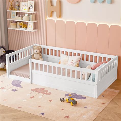 Amazon.com: Floor Bed for Kids, Twin Size Montessori Bed with High ...