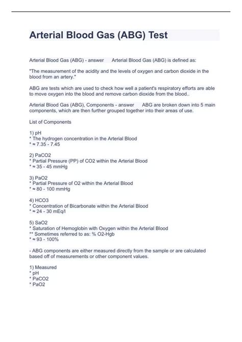 Arterial Blood Gas (ABG) Test Questions with Accurate 2024 - ABG ...
