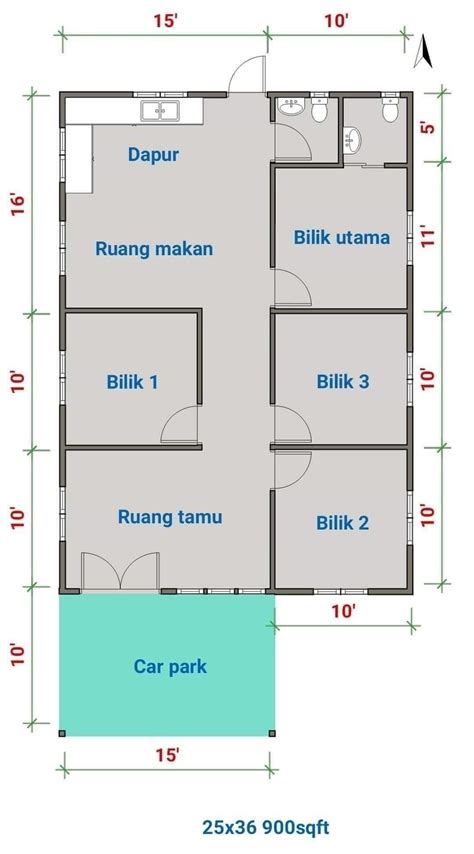 3 Rooms House Floor Plan