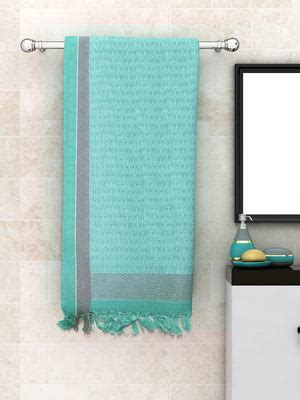 Athom Living Waffle Border Green Light Weight Woven Cotton Bath Towel-