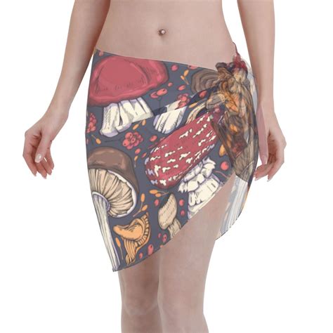 Kll Forest Wild Mushroom Print Women'S Sarong Coverups Short Bathing ...
