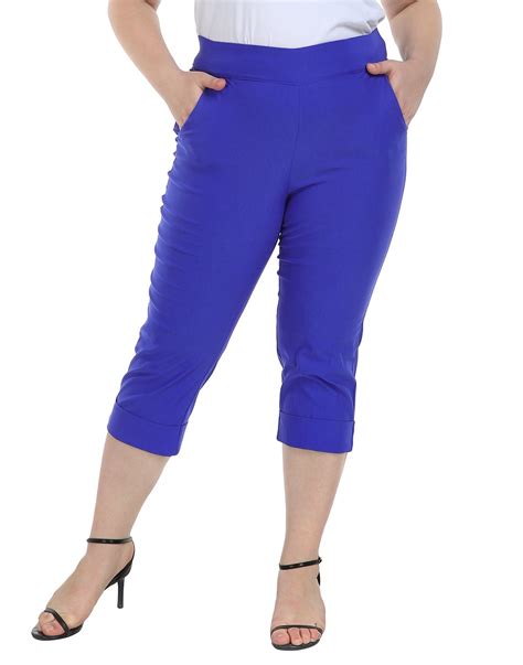 HDE Women's Plus Size Pull On Capri Pants, Elastic Waist, Stretch ...