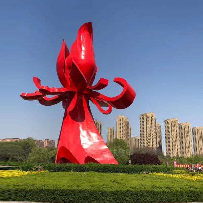 创意抽象红色镂空花朵公园景观 不锈钢雕塑-宏通雕塑