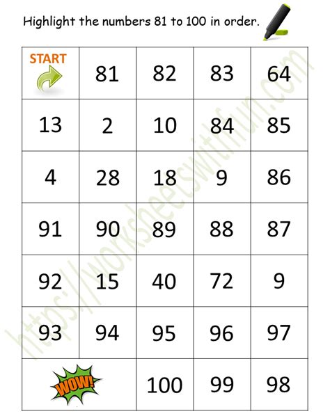 Mathematics - Preschool: Number Grid 81-100