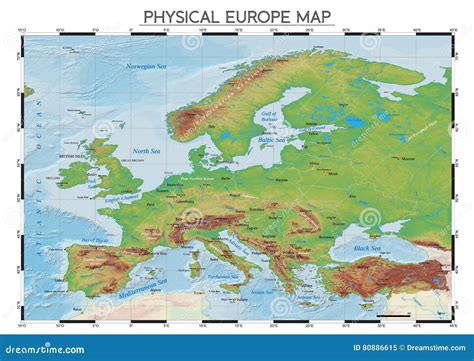 Physical Europe map stock vector. Illustration of vector - 80886615