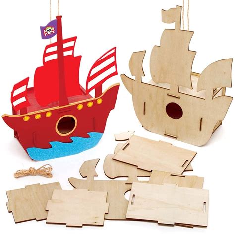 Baker Ross Fe357 Pirate Ship Wooden Bird House Kits Pack | Desertcart INDIA