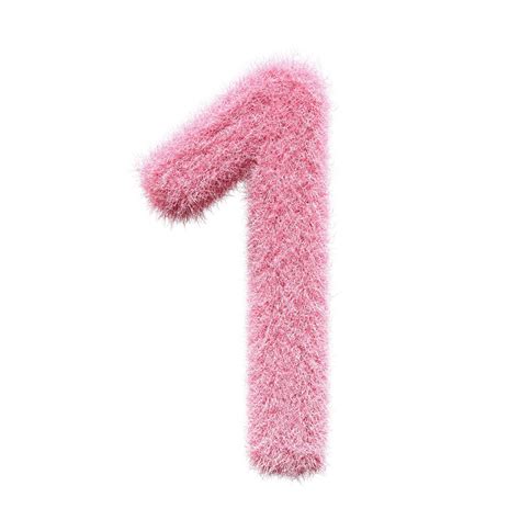 Pink number 1 fur 3d element render typography fluffy style | Premium Photo