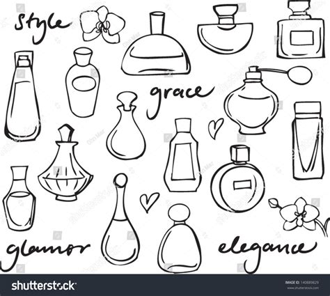 Various Perfume Bottles Drawings Set Stock Vector Illustration ...