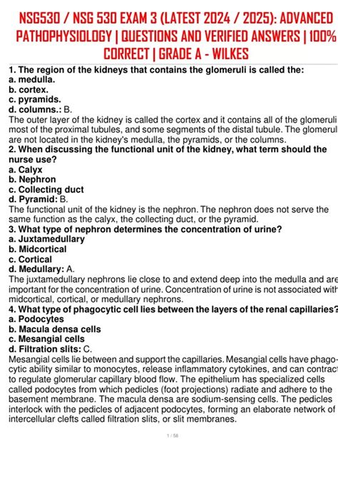 NSG530 / NSG 530 EXAM 3 (LATEST 2024 / 2025): ADVANCED PATHOPHYSIOLOGY ...