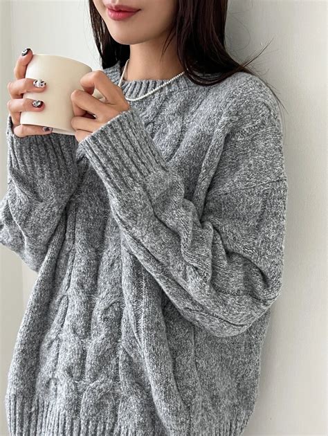 DAZY Solid Cable Knit Drop Shoulder Sweater,Fall Clothes | SHEIN USA