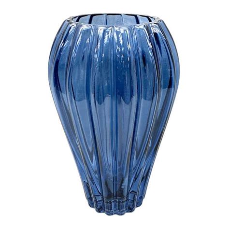 Providence Blue Ribbed Glass Vase, 9"