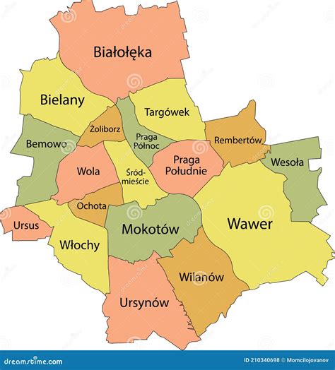 Pastel Map of Districts of Warsaw, Poland Stock Vector - Illustration ...