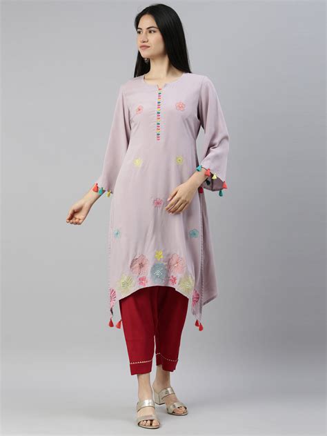 Neeru's Grey Color Rayon Fabric Kurta – Neerus India
