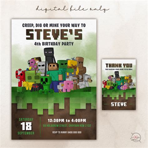 Minecraft Birthday Invitation | Minecrafter Birthday Invite | Gamer ...