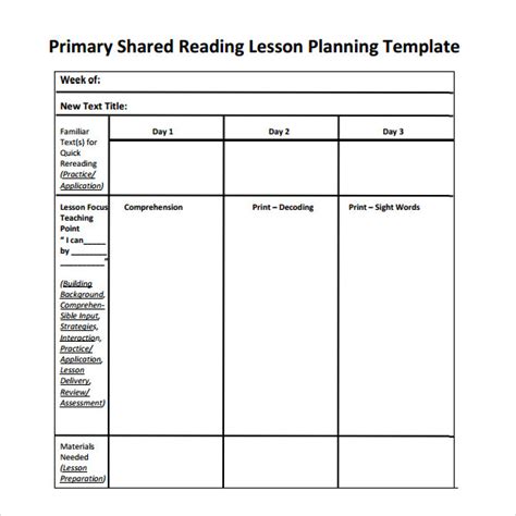 literacy lesson plan template inspirational guided reading - shared ...